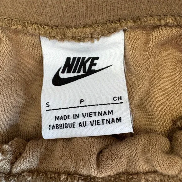 Nike Womens Small Textured Chevron Terry Joggers Tan Khaki High Rise Comfort - Picture 4 of 8